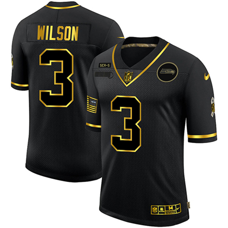 Nike Seahawks 3 Russell Wilson Black Gold 2020 Salute To Service Limited Jersey