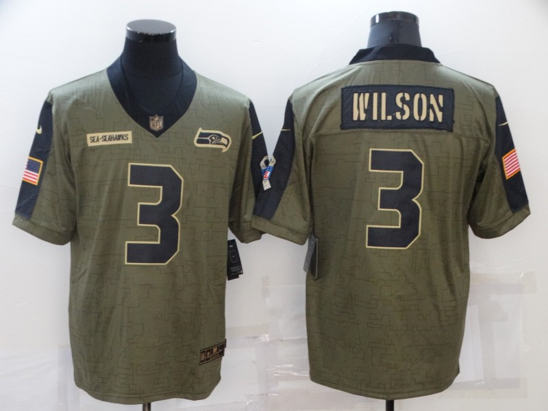 Nike Seahawks 3 Russell Wilson Olive 2021 Salute To Service Limited Jersey