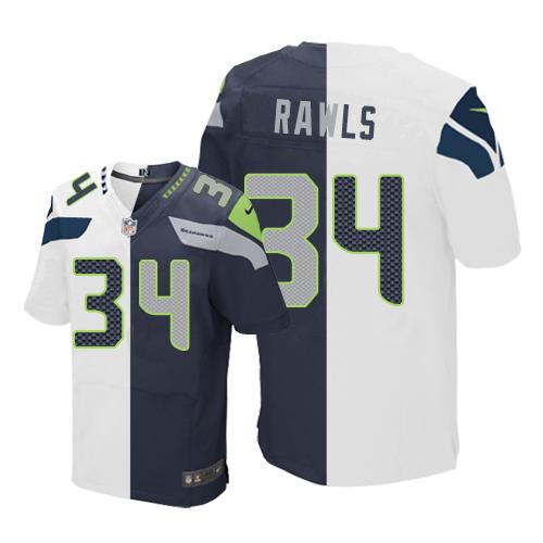  Seahawks 34 Thomas Rawls White Steel Blue Men Stitched NFL Elite Split Jersey