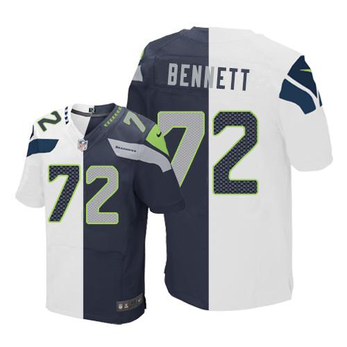  Seahawks 72 Michael Bennett White Steel Blue Men Stitched NFL Elite Split Jersey