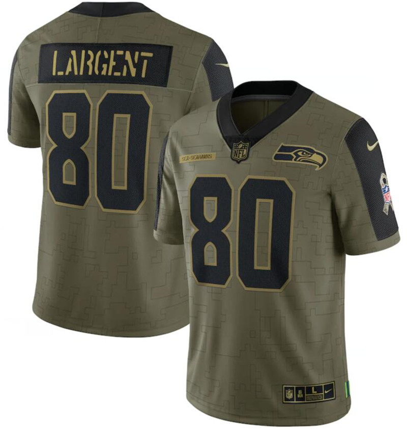 Nike Seahawks 80 Steve Largent Olive 2021 Salute To Service Limited Jersey