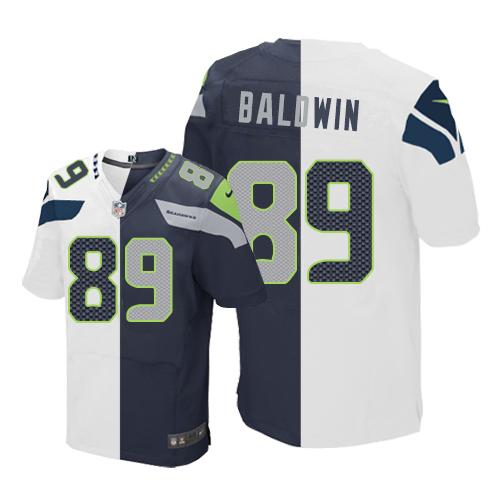  Seahawks 89 Doug Baldwin White Steel Blue Men Stitched NFL Elite Split Jersey