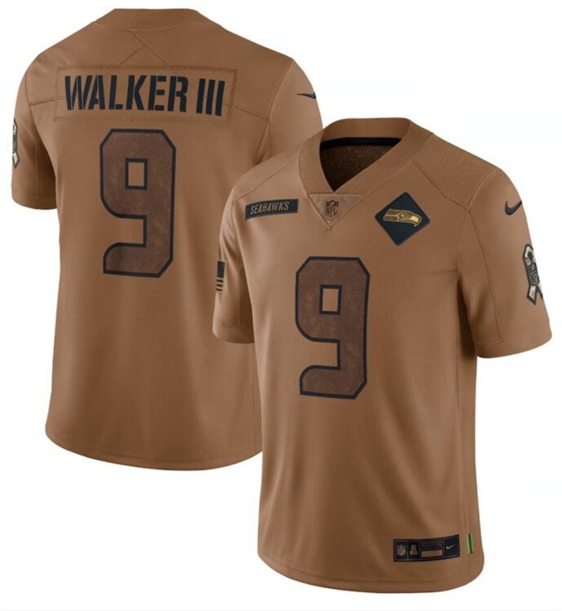 Nike Seahawks 9 Kenneth Walker III Brown 2023 Salute To Service Limited Jersey