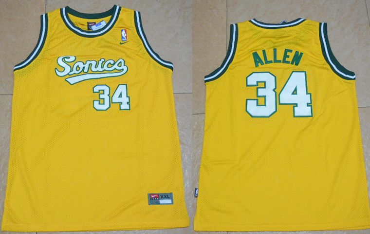  Seattle Supersonics 34 Ray Allen Soul Swingman Home Yellow Jerseys