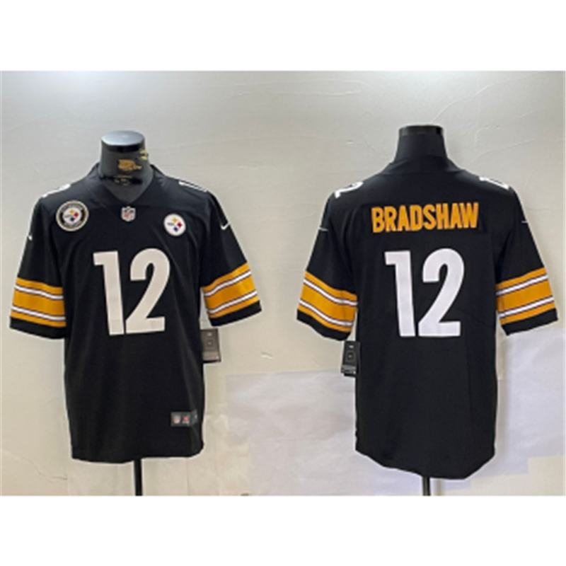 Nike Steelers 12 Terry Bradshaw Black Team Logo Vapor Limited Jersey