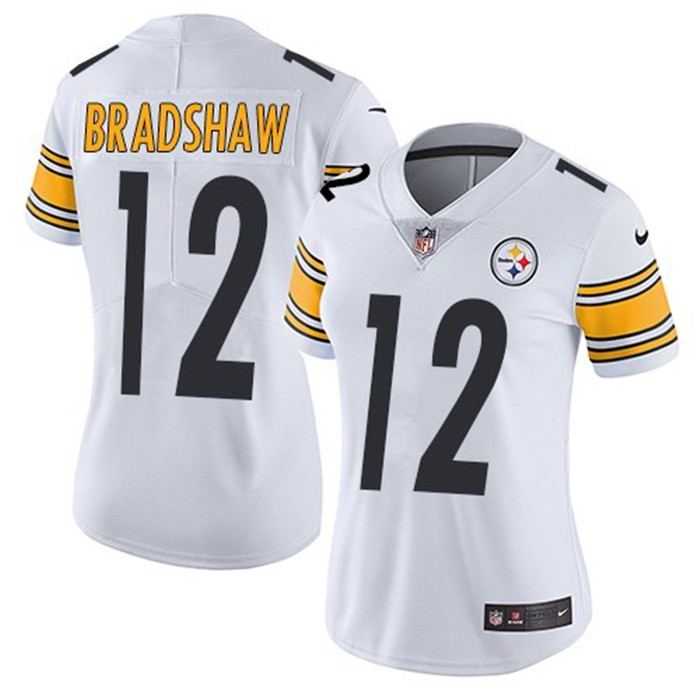  Steelers 12 Terry Bradshaw White Women Vapor Untouchable Limited Jersey