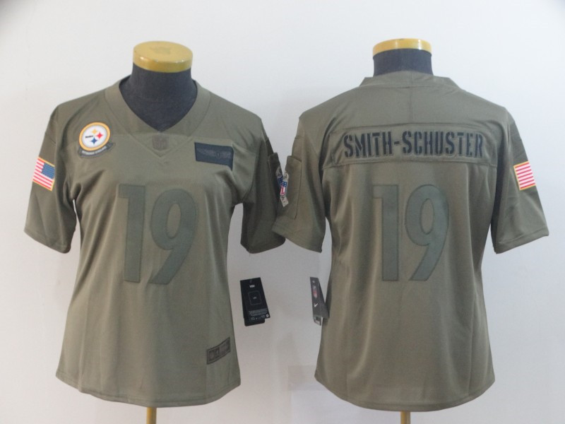 Nike Steelers 19 JuJu Smith Schuster 2019 Olive Women Salute To Service Limited Jersey
