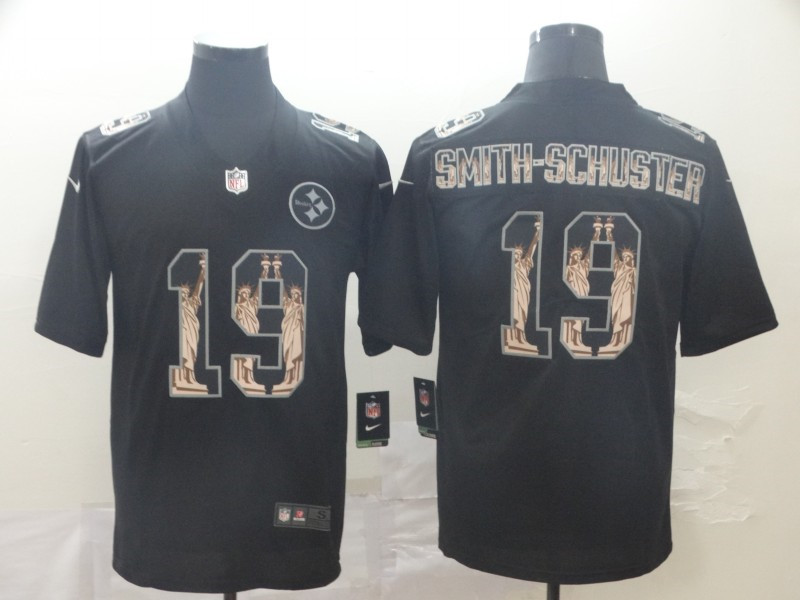 Nike Steelers 19 JuJu Smith Schuster Black Statue of Liberty Limited Jersey
