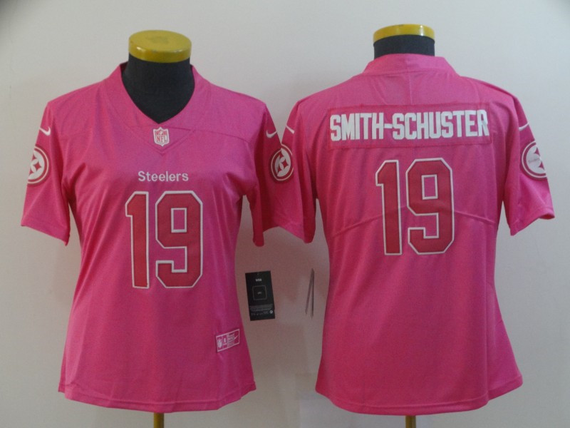 Nike Steelers 19 JuJu Smith Schuster Pink Women Rush Limited Jersey