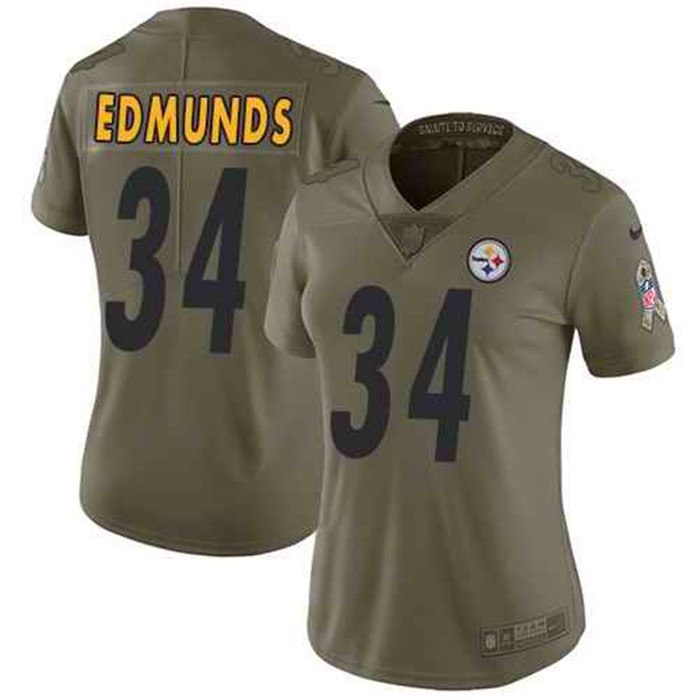  Steelers 34 Terrell Edmunds Olive Women Salute To Service Limited Jersey