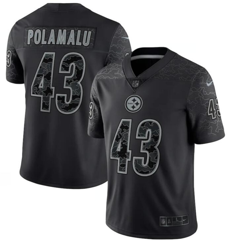 Nike Steelers 43 Troy Polamalu Black RFLCTV Limited Jersey