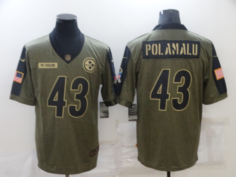 Nike Steelers 43 Troy Polamalu Olive 2021 Salute To Service Limited Jersey