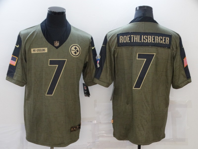 Nike Steelers 7 Ben Roethlisberger Olive 2021 Salute To Service Limited Jersey