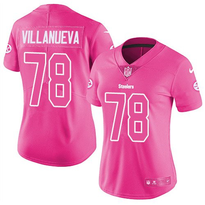 Steelers 78 Alejandro Villanueva Pink Women Rush Limited Jersey