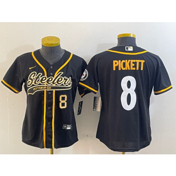 Nike Steelers 8 Kenny Pickett Black Gold Vapor Baseball Limited Women Jersey