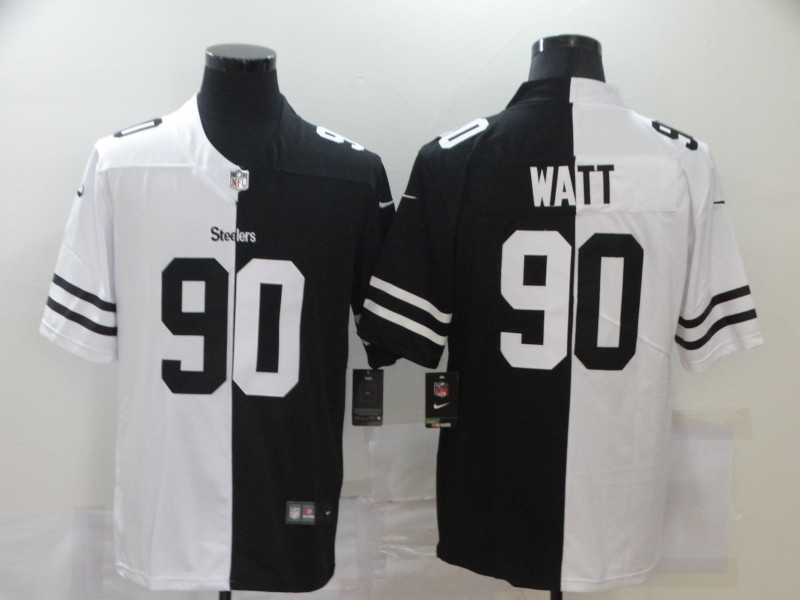 Nike Steelers 90 T.J. Watt Black And White Split Vapor Untouchable Limited Jersey