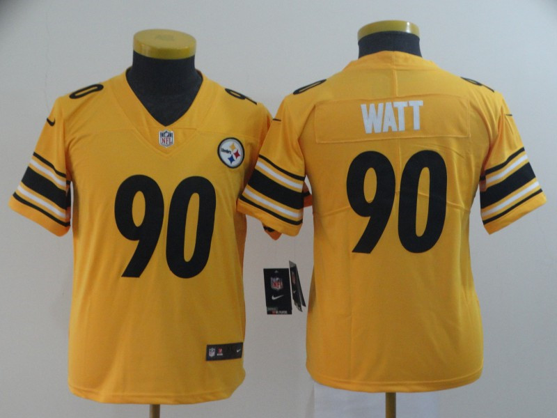 Nike Steelers 90 T.J. Watt Gold Youth Inverted Legend Limited Jersey