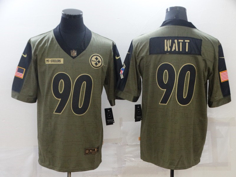 Nike Steelers 90 T.J. Watt Olive 2021 Salute To Service Limited Jersey