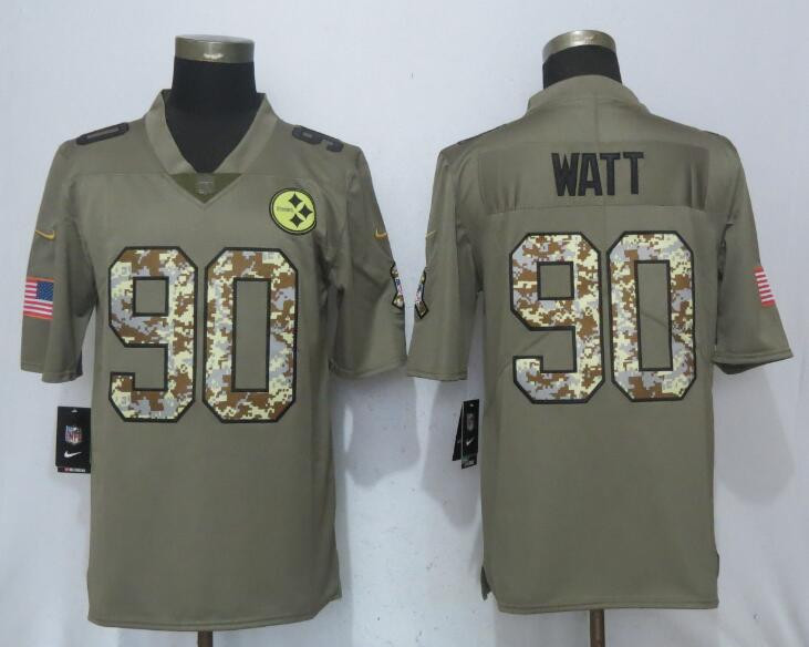  Steelers 90 T.J. Watt Olive Camo Salute To Service Limited Jersey