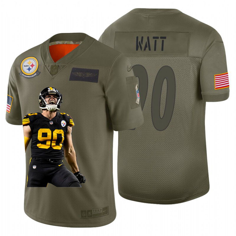 Nike Steelers 90 T.J. Watt Olive Player Name Logo Season Limited Jersey