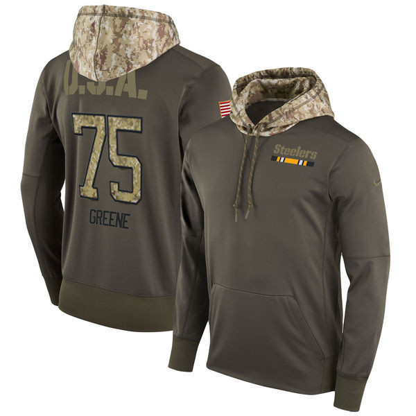  Steers 75 Joe Greene Olive Salute To Service Pullover Hoodie