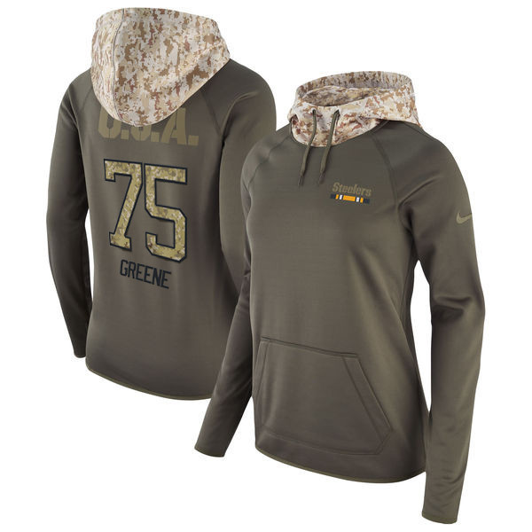  Steers 75 Joe Greene Olive Women Salute To Service Pullover Hoodie