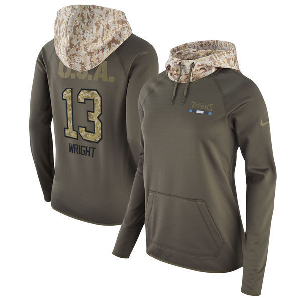  Titans 13 Kendall Wright Olive Women Salute To Service Pullover Hoodie