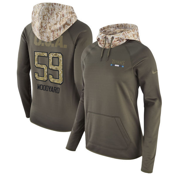  Titans 59 Wesley Woodyard Olive Women Salute To Service Pullover Hoodie