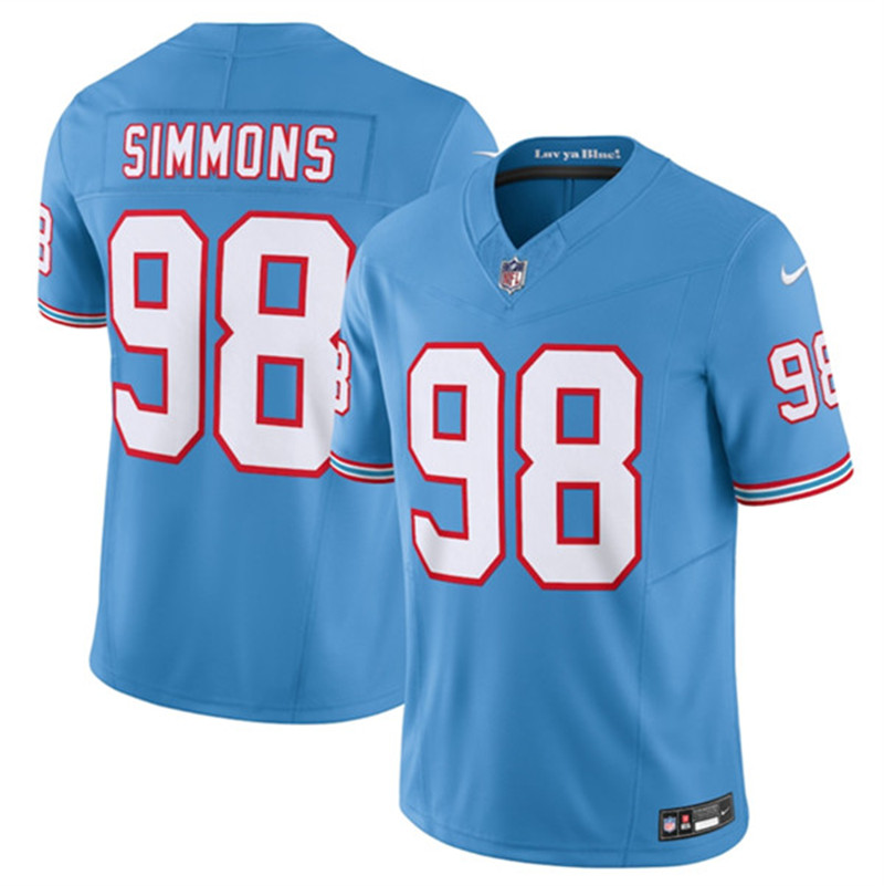Nike Titans 98 Jeffery Simmons Light Blue Oilers Throwback Vapor F.U.S.E. Limited Jersey