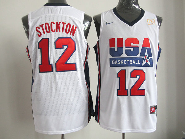  USA 1992 Olympic Dream Team One 12 John Stockton Retro Basketball Jersey