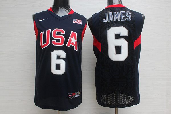  USA 2008 Olympic Dream Team Ten 6 Lebron James Blue Basketball Jersey