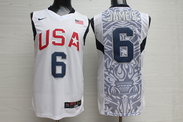  USA 2008 Olympic Dream Team Ten 6 Lebron James White Basketball Jersey