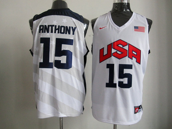  USA 2012 Olympic Dream Team Ten 15 Carmelo Anthony White Basketball Jersey