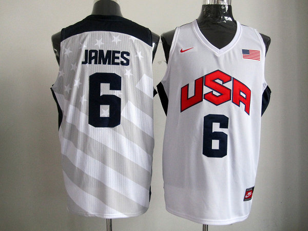  USA 2012 Olympic Dream Team Ten 6 LeBron James White Basketball Jersey