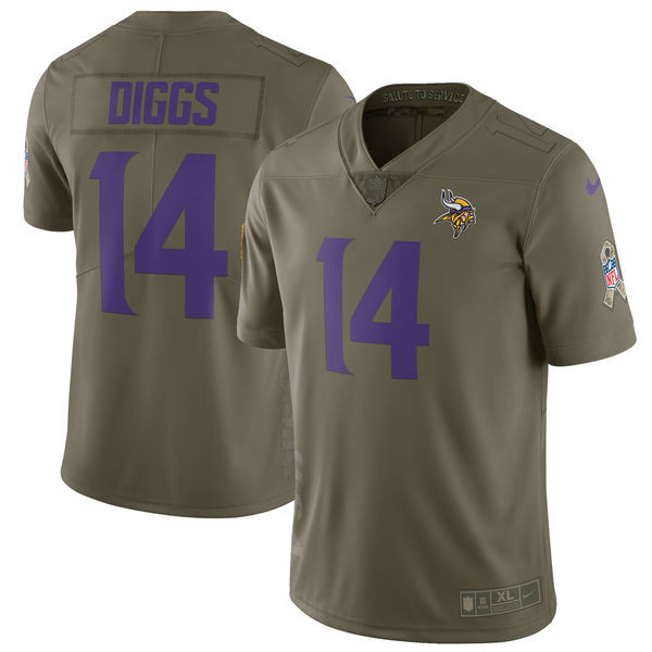  Vikings 14 Stefon Diggs Youth Olive Salute To Service Limited Jersey