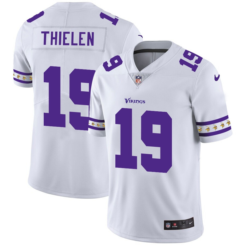 Nike Vikings 19 Adam Thielen White Team Logos Fashion Vapor Limited Jersey