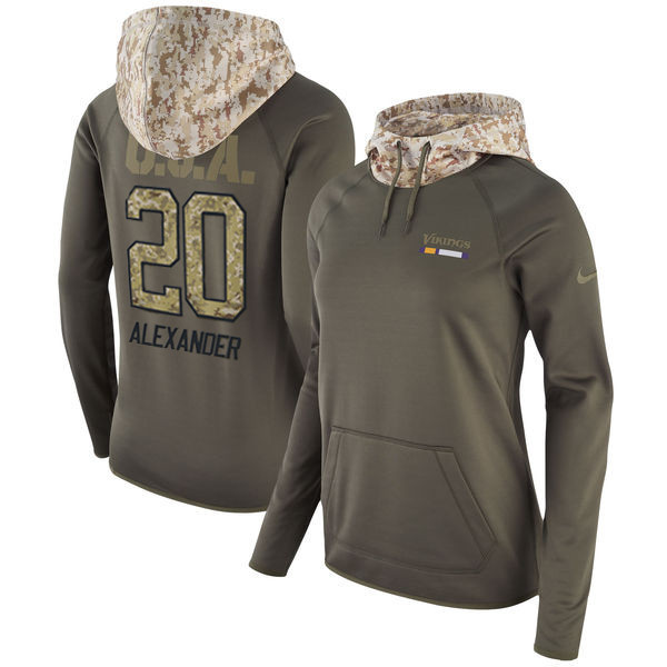  Vikings 20 Mackensie Alexander Olive Women Salute To Service Pullover Hoodie