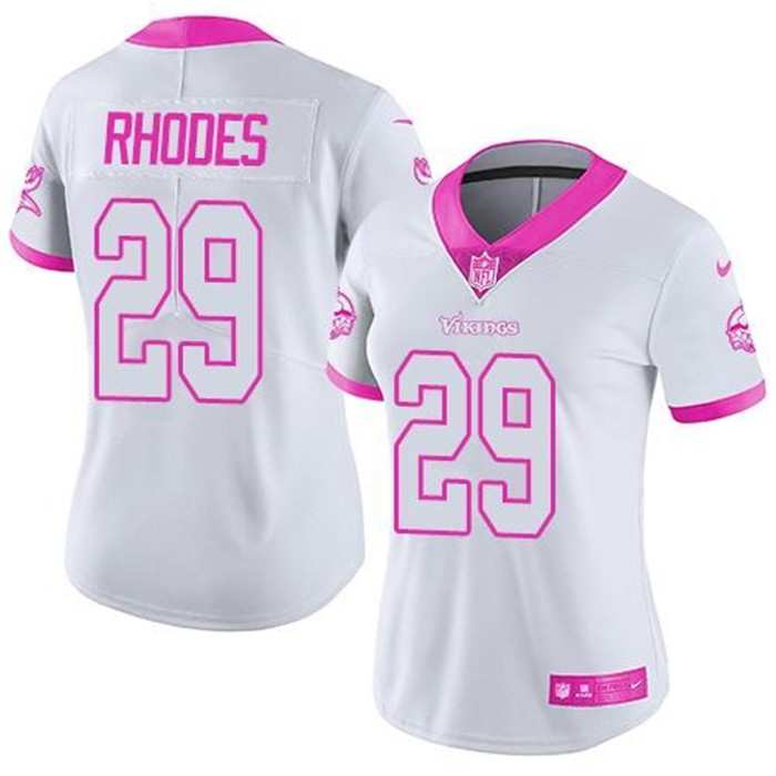  Vikings 29 Xavier Rhodes White Pink Women Rush Limited Jersey