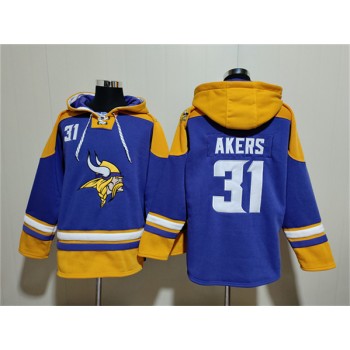 Nike Vikings 31 Cam Akers Purple Yellow Ageless Must Have Lace Up Pullover Hoodie