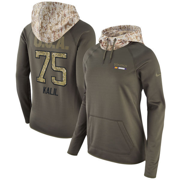  Vikings 75 Matt Kalil Olive Women Salute To Service Pullover Hoodie