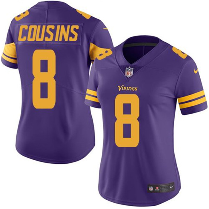  Vikings 8 Kirk Cousins Purple Women Color Rush Limited Jersey