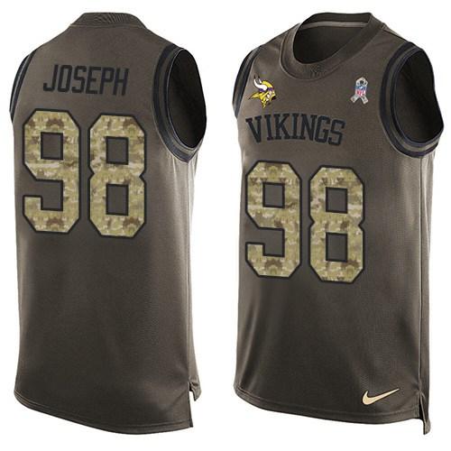 Vikings 98 Linval Joseph Green Men Stitched NFL Limited Salute To Service Tank Top Jersey