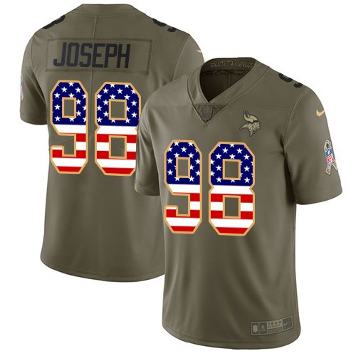  Vikings 98 Linval Joseph Olive USA Flag Salute To Service Limited Jersey
