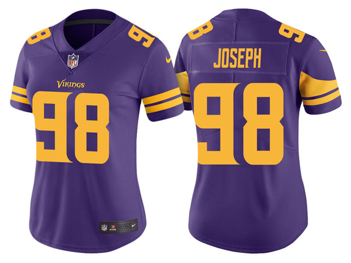  Vikings 98 Linval Joseph Purple Women Color Rush Limited Jersey