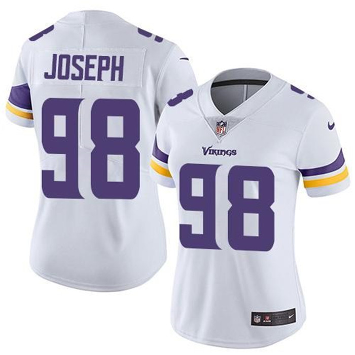  Vikings 98 Linval Joseph White Women Vapor Untouchable Limited Jersey