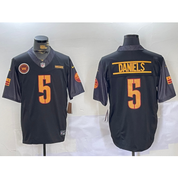 Nike Washington Commandes 5 Jayden Daniels Black Team Logo F.U.S.E Vapor Limited Jersey