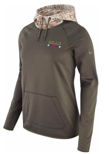  Women's Buffalo Bills Olive Salute to Service Sideline Therma Pullover Hoodie
