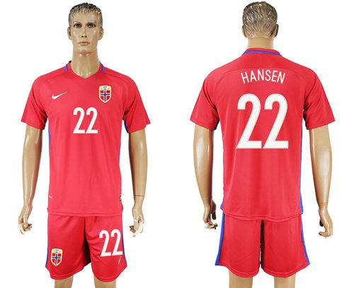 Norway 22 Hansen Home Soccer Country Jersey