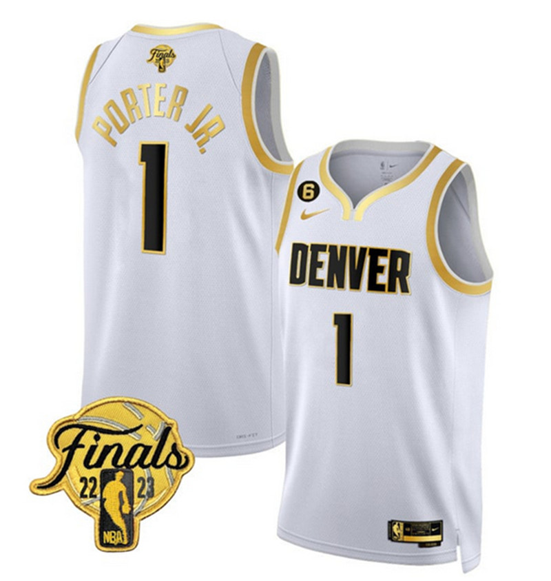 Nuggets 1 Michael Porter Jr. White Nike 2023 Finals NO.6 Patch Swingman Jersey