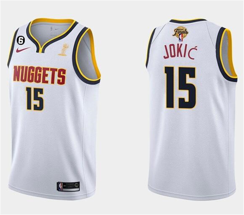 Nuggets 15 Nikola Jokic White Nike 2023 Finals Champions NO.6 Swingman Jersey